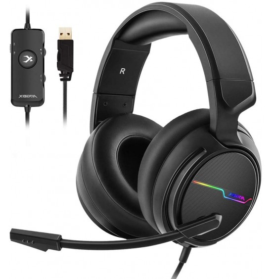 Jeecoo Xiberia USB Pro Gaming Headset for PC- 7.1 Surround Sound Headphones with Noise Cancelling Microphone- Memory Foam Ear Pads RGB Lights for Laptops Jeecoo Xiberia USB Pro Gaming Headset for PC- 7.1 Surround Sound Headphones with Noise Cancelling Microphone- Memory Foam Ear Pads RGB Lights for Laptops