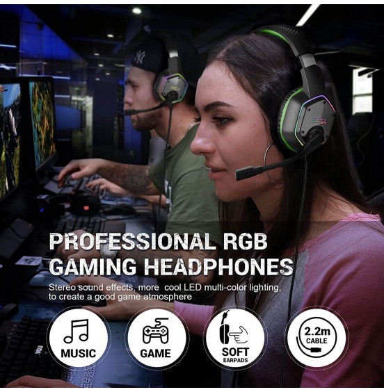 EKSA E1000 USB Gaming Headset for PC - Computer Headphones with Microphone/Mic Noise Cancelling, 7.1 Surround Sound Wired Headset&RGB Light - Gaming Headphones for PS4/PS5 Console Laptop EKSA E1000 USB Gaming Headset for PC - Computer Headphones with Microphone/Mic Noise Cancelling, 7.1 Surround Sound Wired Headset&RGB Light - Gaming Headphones for PS4/PS5 Console Laptop
